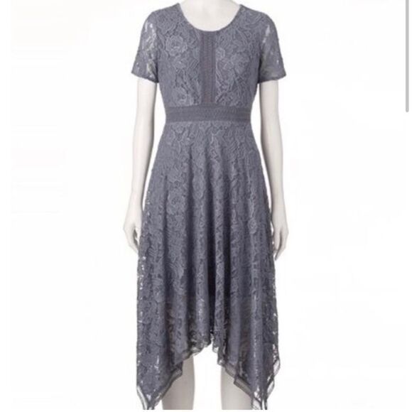LC Lauren Conrad Womens Gray Asymmetric Round Neck Fit And Flare Dress - Size 14 - Picture 1 of 10